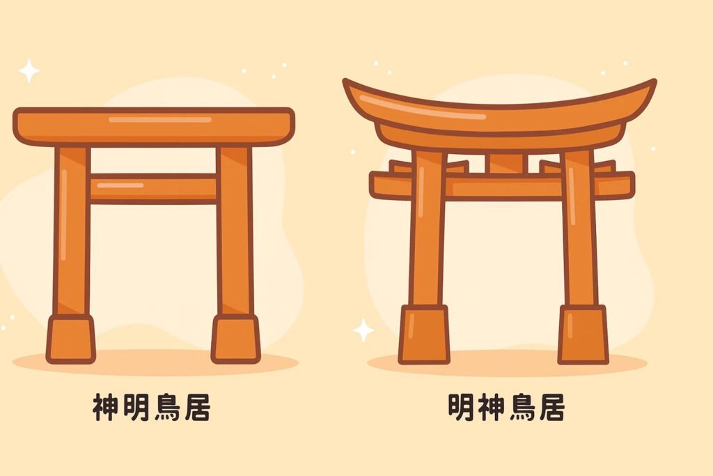 代表的な神明鳥居と明神鳥居のイラスト比較図